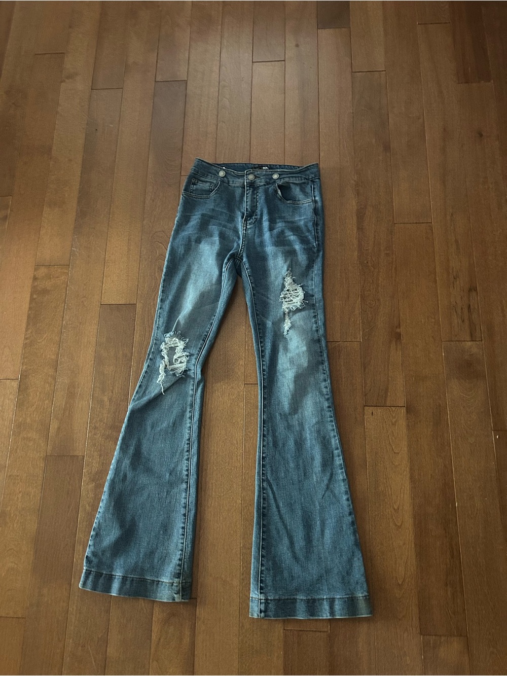 Fashion Nova Blue Distressed Flare Jeans